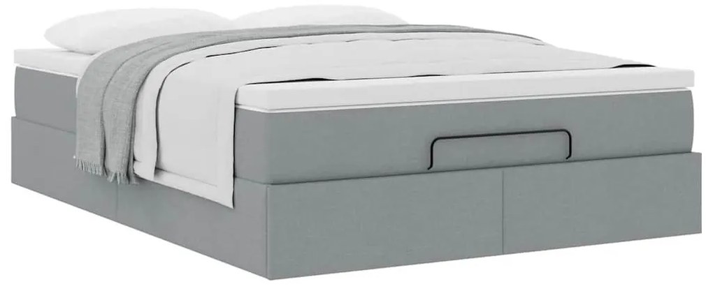 Ottomán ágykeret matraccal világosszürke 140x190 cm szövet