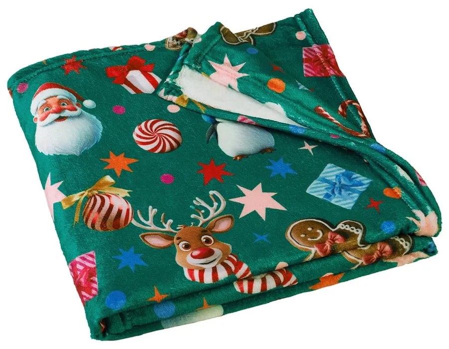 Zöld mikroplüss takaró karácsonyi mintával 130x170 cm Christmas Icons – Catherine Lansfield