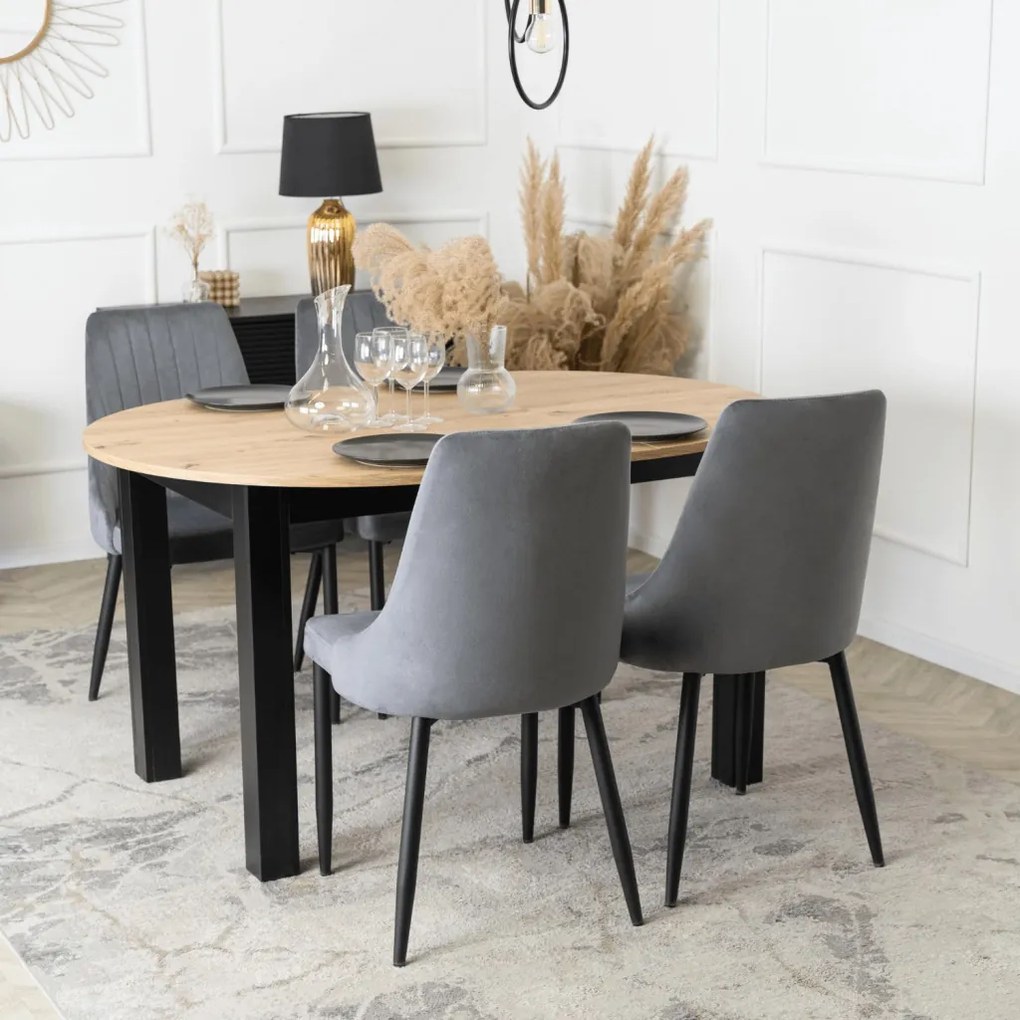 Étkezőszett HARRY asztal 102–142 cm artisan tölgy/fekete + 4 BARI szék szürke