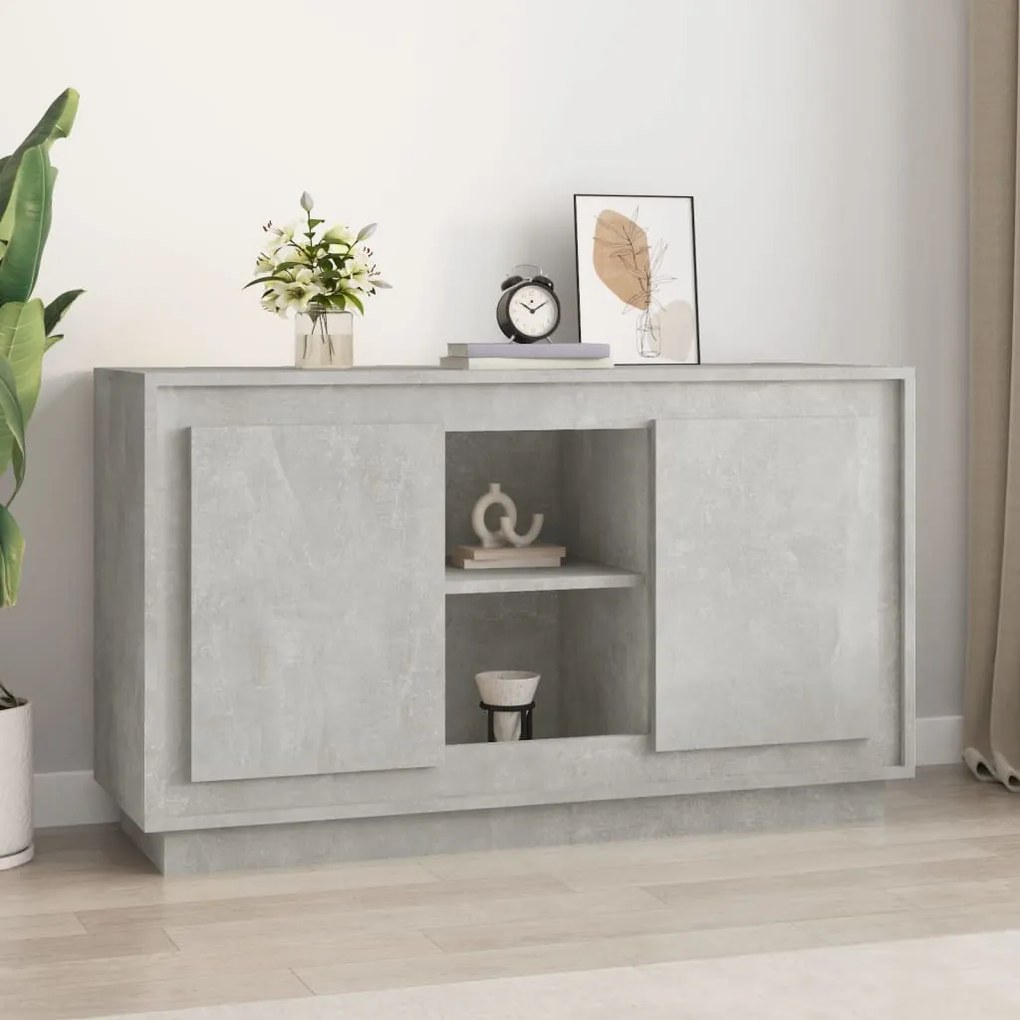 betonszürke szerelt fa tálalószekrény 102x35x60 cm
