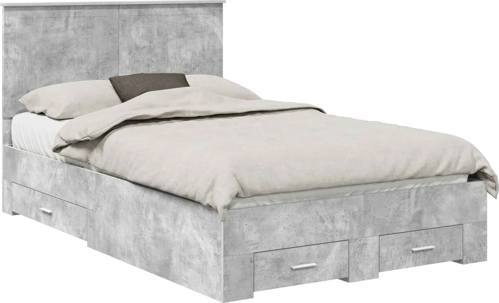 vidaXL Ágykeret fejtámlával fiókkal Beton Szürke 120 x 200 cm Faanyag