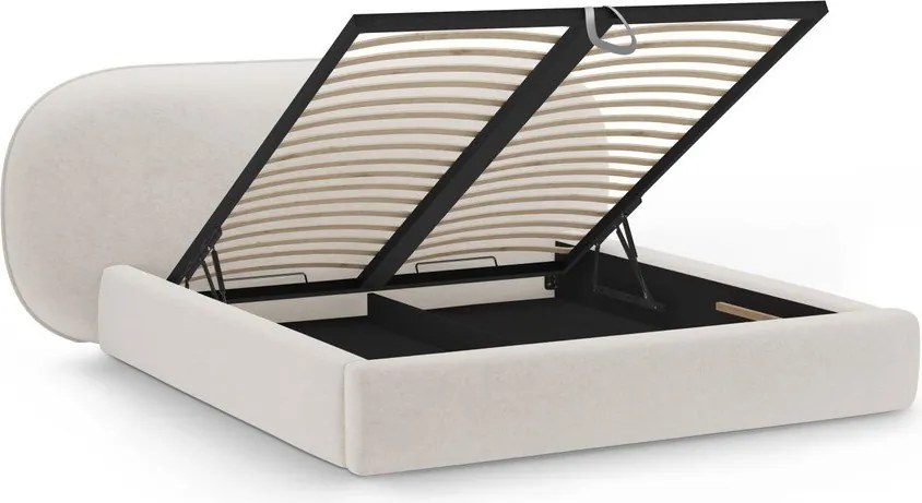 Krémszínű kárpitozott ágyneműtartós franciaágy ágyráccsal 200x200 cm Ovalo – Micadoni