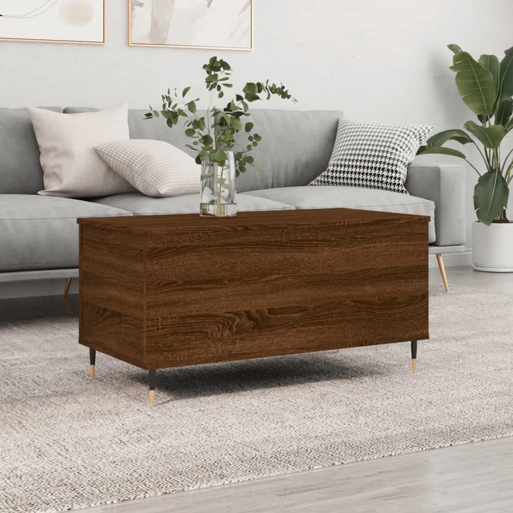 Barna tölgyszínű szerelt fa dohányzóasztal 90x44,5x45 cm