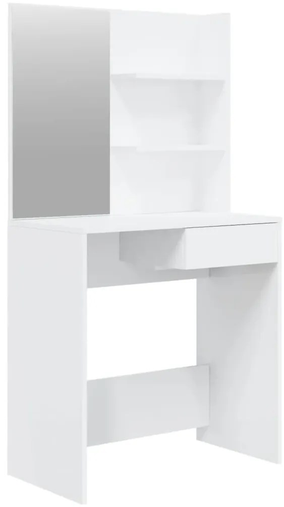 Magasfényű fehér fésülködőasztal tükörrel 74,5 x 40 x 141 cm