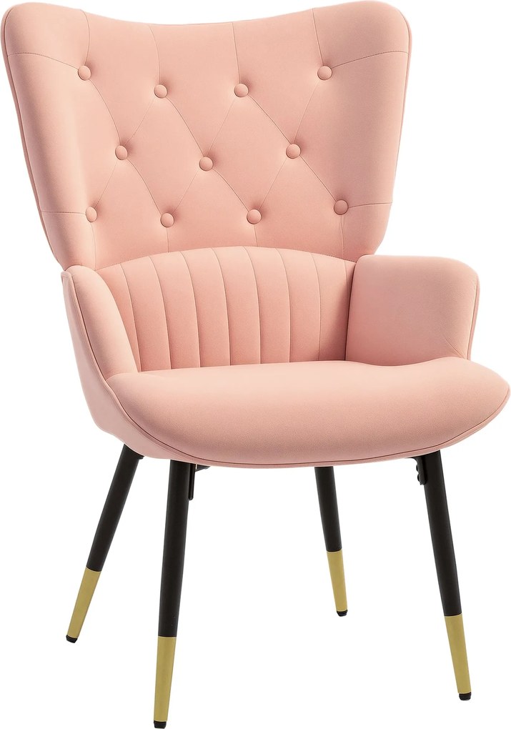 HOMCOM Egyszemélyes Fotel - Bélelt Plüss Kárpitozás Magas Háttámlával és Acél Lábakkal - Modern Stílus 68x72x103 cm Rózsaszín | Aosom