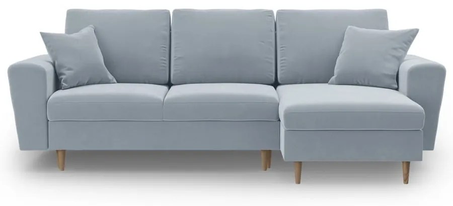 Világoskék bársony kinyitható tárolóhelyes sarokkanapé Kyoto – Cosmopolitan Design