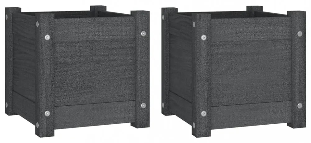 2 db szürke tömör fenyőfa kerti virágtartó 31 x 31 x 31 cm