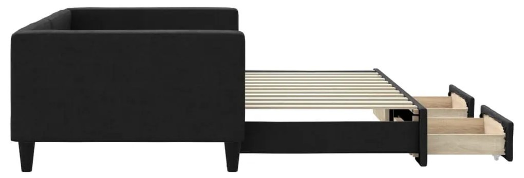 fekete kihúzható szövet heverő fiókokkal 100 x 200 cm