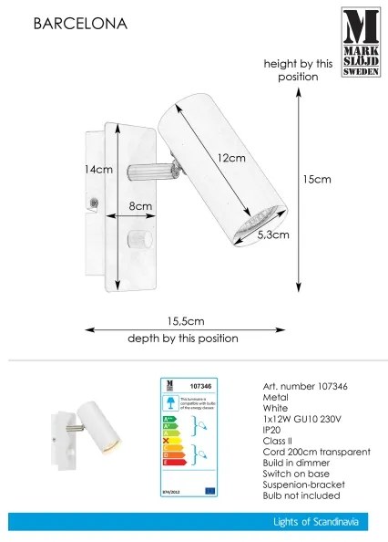 Markslöjd 107346 - Fali dimmelhető spotlámpa BARCELONA 1xGU10/12W/230