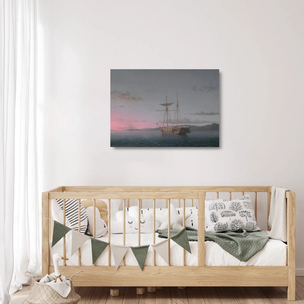 Üveg kép - Fitz Henry Lane, Lumber Schooners at Evening on Penobscot Bay, reprodukciók (70x50 cm)