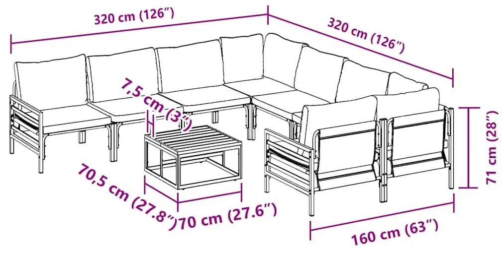 Kerti Kanapé Szett 9 pcs Antracit Acél