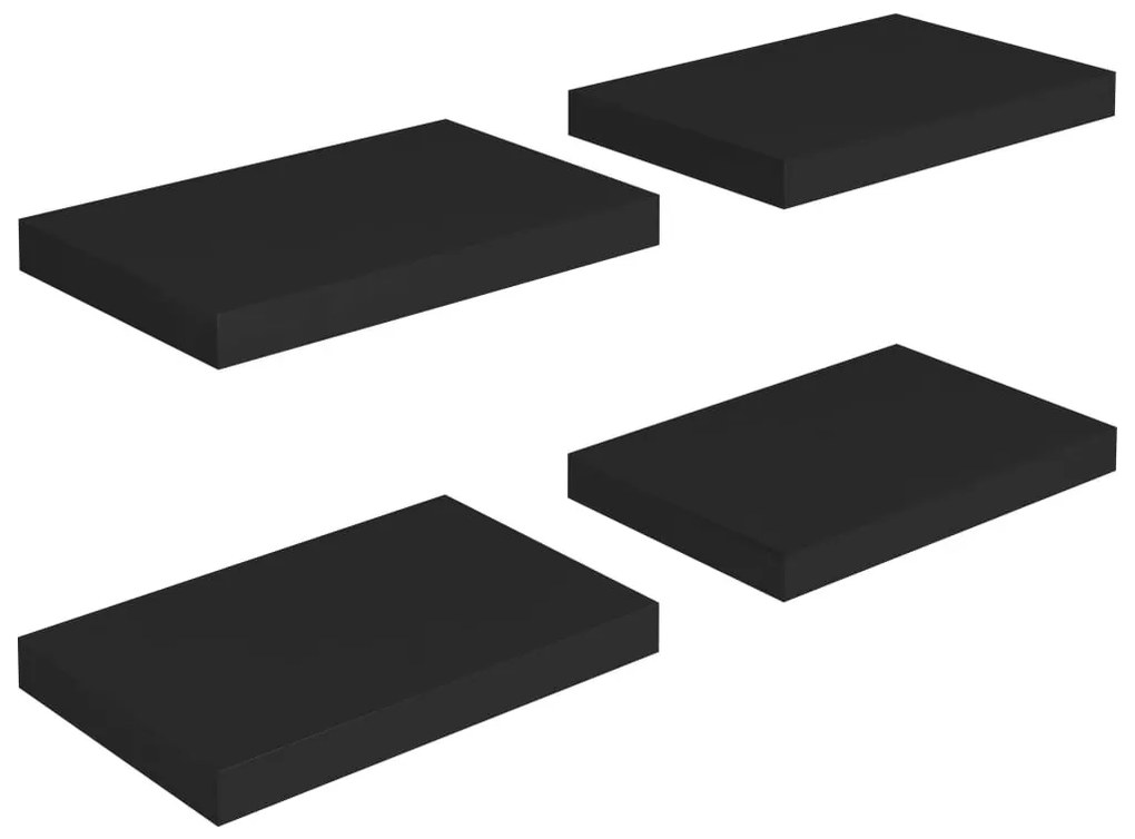 4 db fekete MDF lebegő fali polc 40 x 23 x 3,8 cm