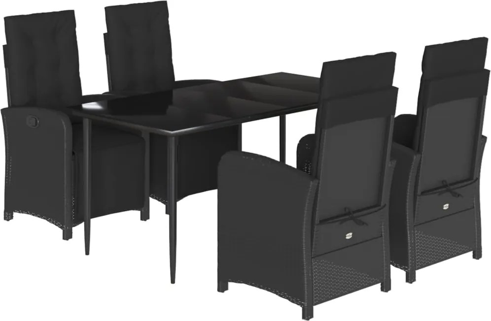 vidaXL 5 részes fekete polyrattan kerti étkezőgarnitúra párnákkal