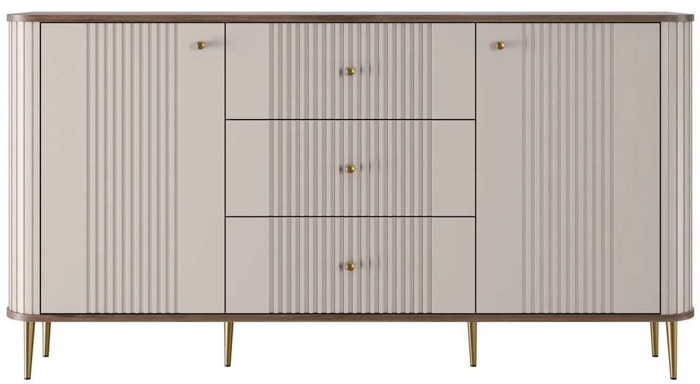 Vesper komód 160 cm fiókokkal lábakon - kasmír / dió / arany lábak