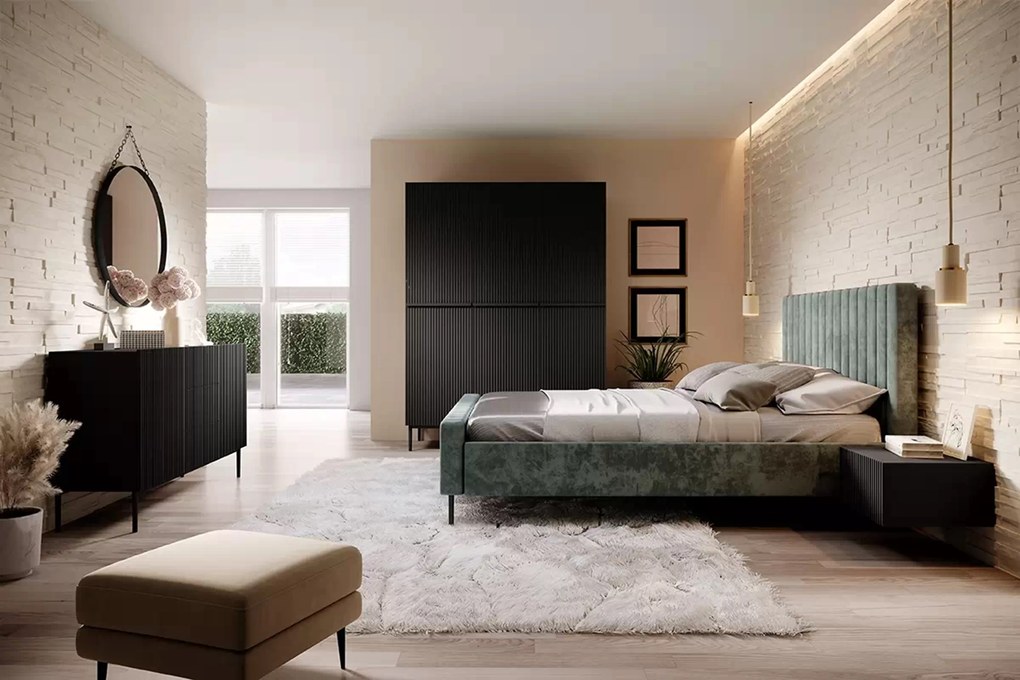 Nicole komód 150 cm fiókos, martell fronttal – fekete matt / fekete lábak