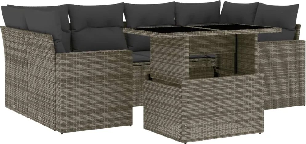 vidaXL 7 részes szürke polyrattan kerti ülőgarnitúra párnákkal