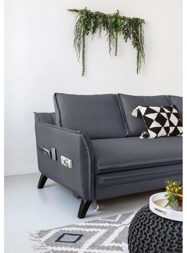 Charming Charlie antracit kinyitható sarokkanapé, jobb oldali - Miuform