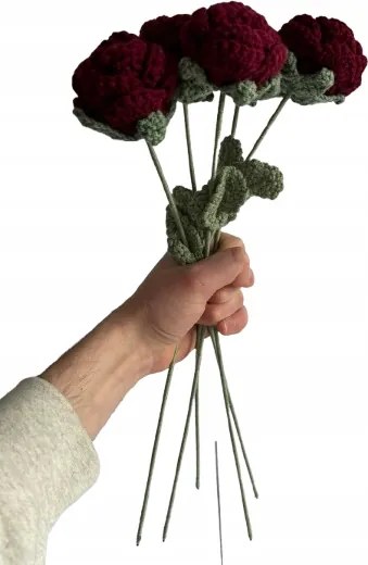 Ötös csokor 5 Rózsa Horgolt Virágok Vörös Rózsa Valentin napi ajándék