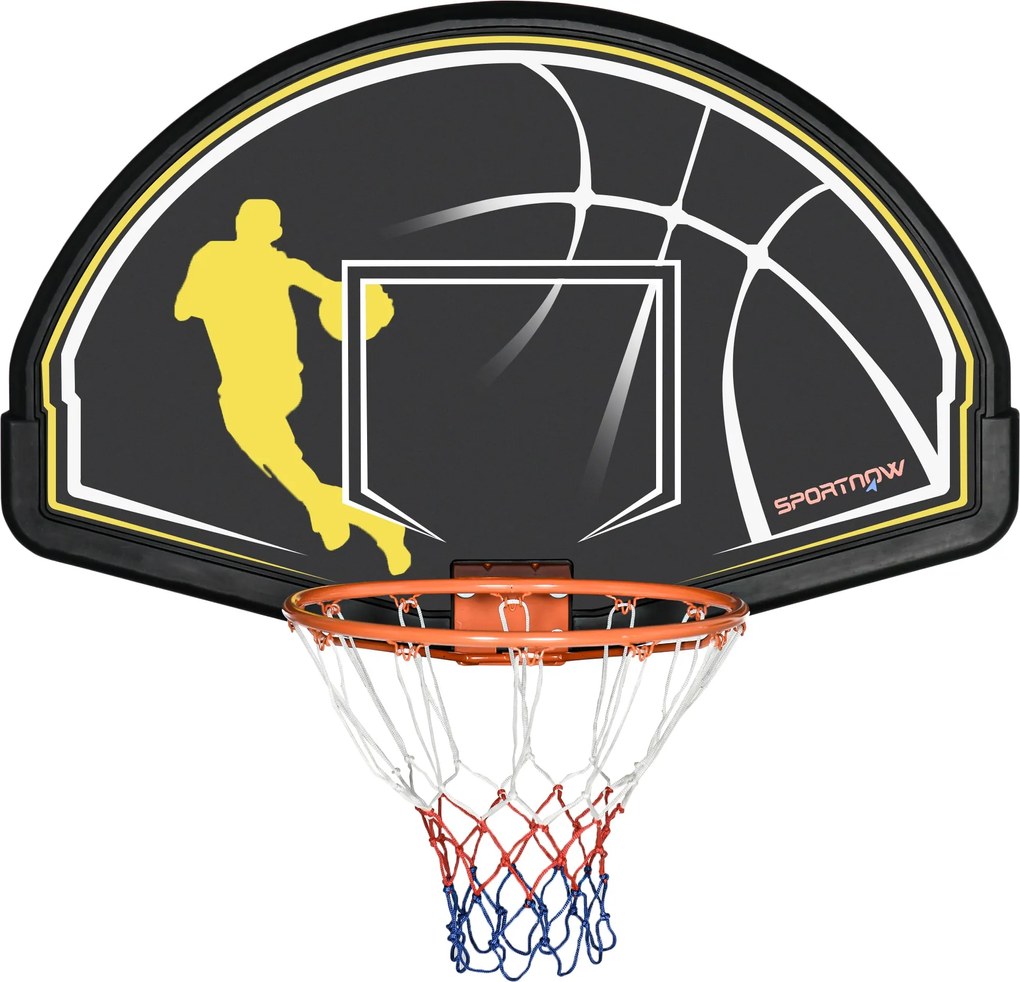 SPORTNOW Fali Kosárlabda Gyűrű Hálóval Beltéri és Kültéri Használatra 110x90x70 cm Fekete és Sárga | Aosom