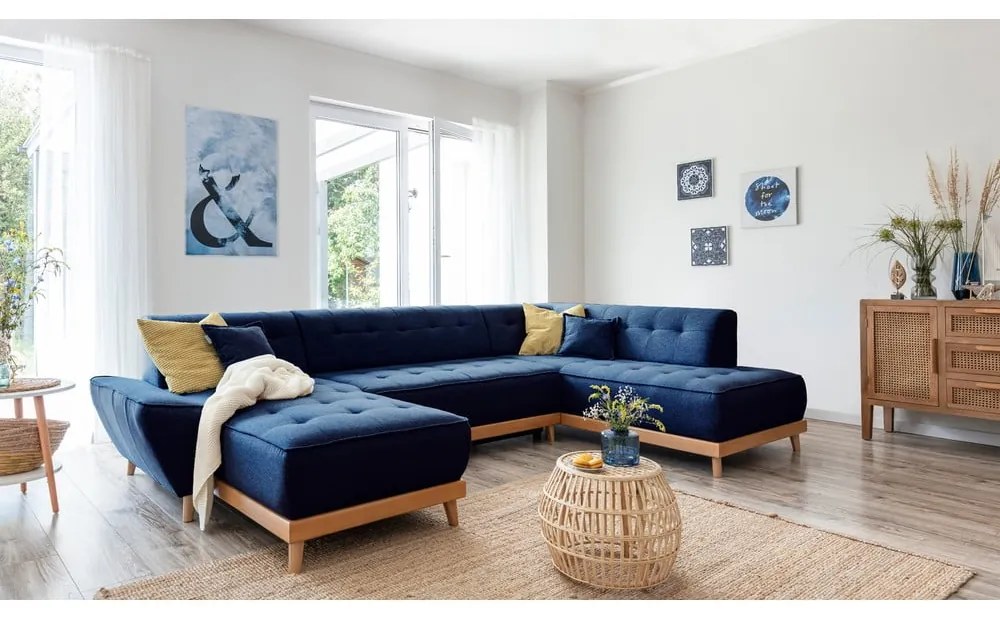 Dazzling Daisy sötétkék kinyitható U alakú kanapé, jobb oldalas - Miuform