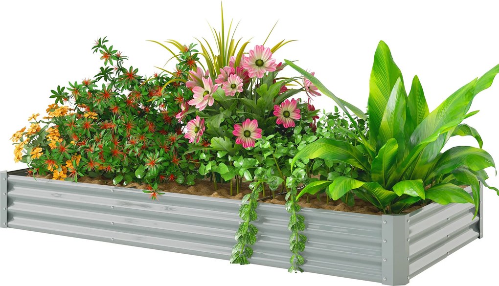 Outsunny Acél Emelt Ágyás, Időjárásálló Növényágy Antivágott Élekkel, Rozsdaellenes Ültetődoboz 240 x 120 x 30 cm Kertből Erkélyre, Zöldséges Ágyás Vi