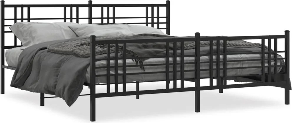vidaXL fekete fém ágykeret fej- és lábtámlával 200 x 200 cm