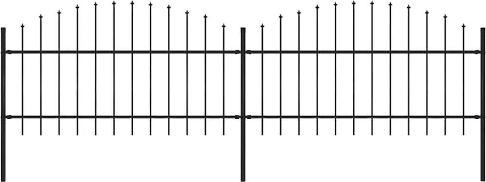 vidaXL fekete acélkerítés lándzsás tetejű szegéllyel 359 x 125 cm
