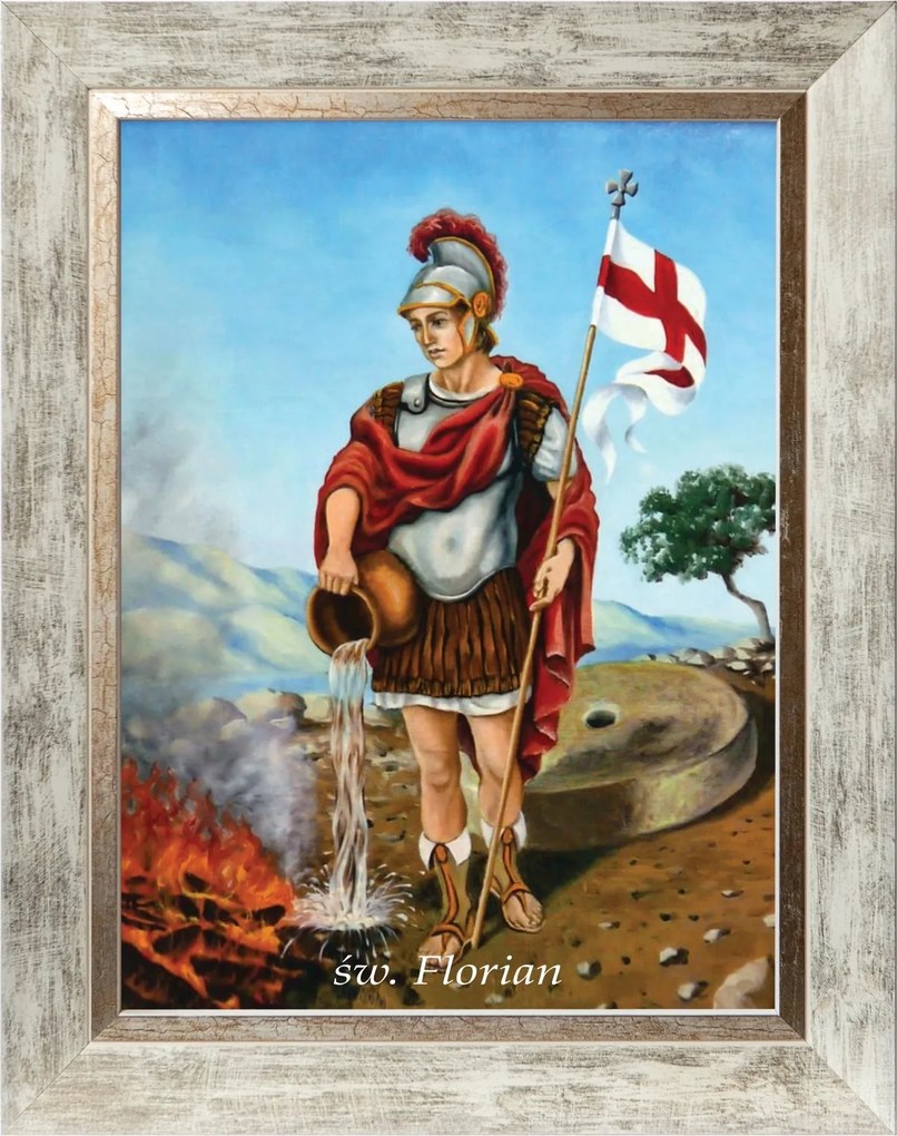 Szent Florian Vallásos Kép Fehér Díszkeretben 30X40