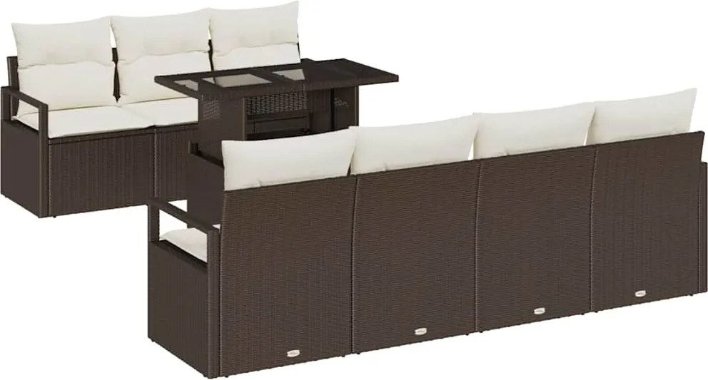 vidaXL Kerti Kanapé Szett párnával tárolóval 8 pcs Barna Poli rattan