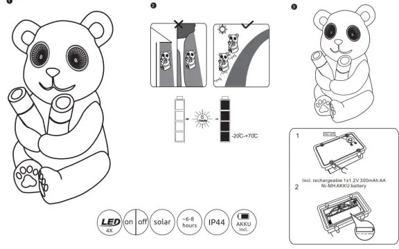 Globo 33876 - LED Napelemes lámpa SOLAR LED/0,12W/3V IP44 panda