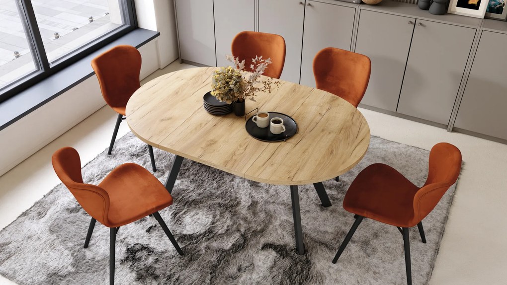 Mazzoni ALMO Arany Craft tölgy/fekete lábak - BŐVÍTHETŐ KEREK ASZTAL Y ALAKÚ LÁBAKKAL LOFT/IPARI STÍLUSÚ NAPPALIBA/ÉTKEZŐBE