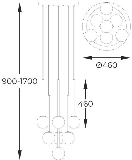 Zuma Line P0574-07F-SDFZ - Csillár zsinóron ARCTURUS 7xG9/4W/230V fekete