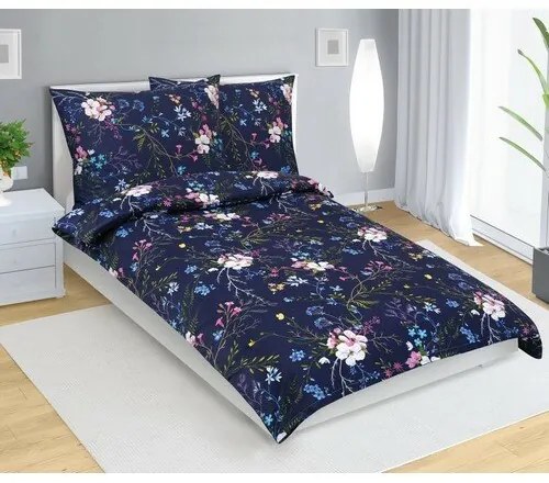 Bellatex Pamut ágynemétel Almafa virág sötétkék,140 x 200 cm, 70 x 90 cm