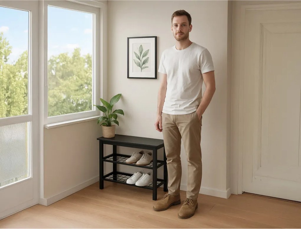 Cipőtartó 2 polccal fekete színben Belföldi Raktárról