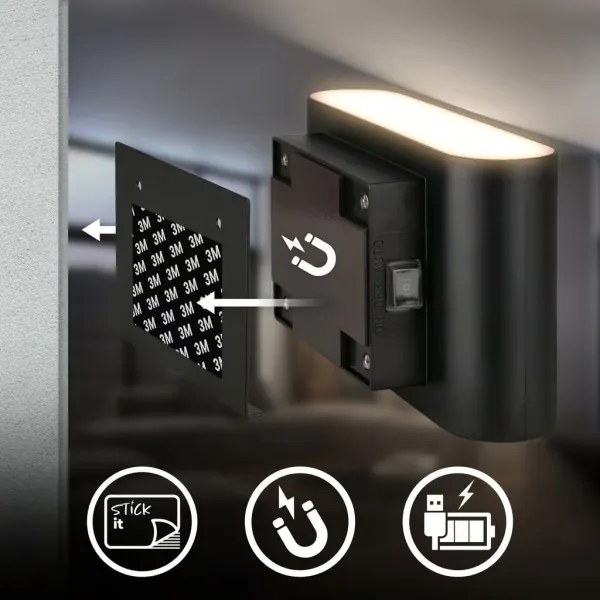 Briloner 3878015 - LED újratölthető fali lámpa érzékelővel CHAT LED/3W/5V 2000 mAh fekete