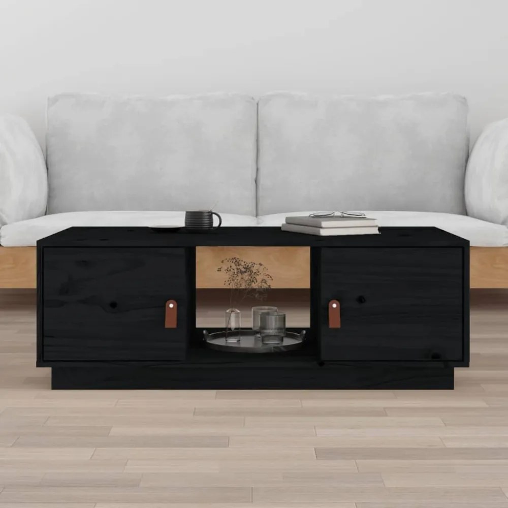 fekete tömör fenyőfa dohányzóasztal 100 x 100 x 40 cm