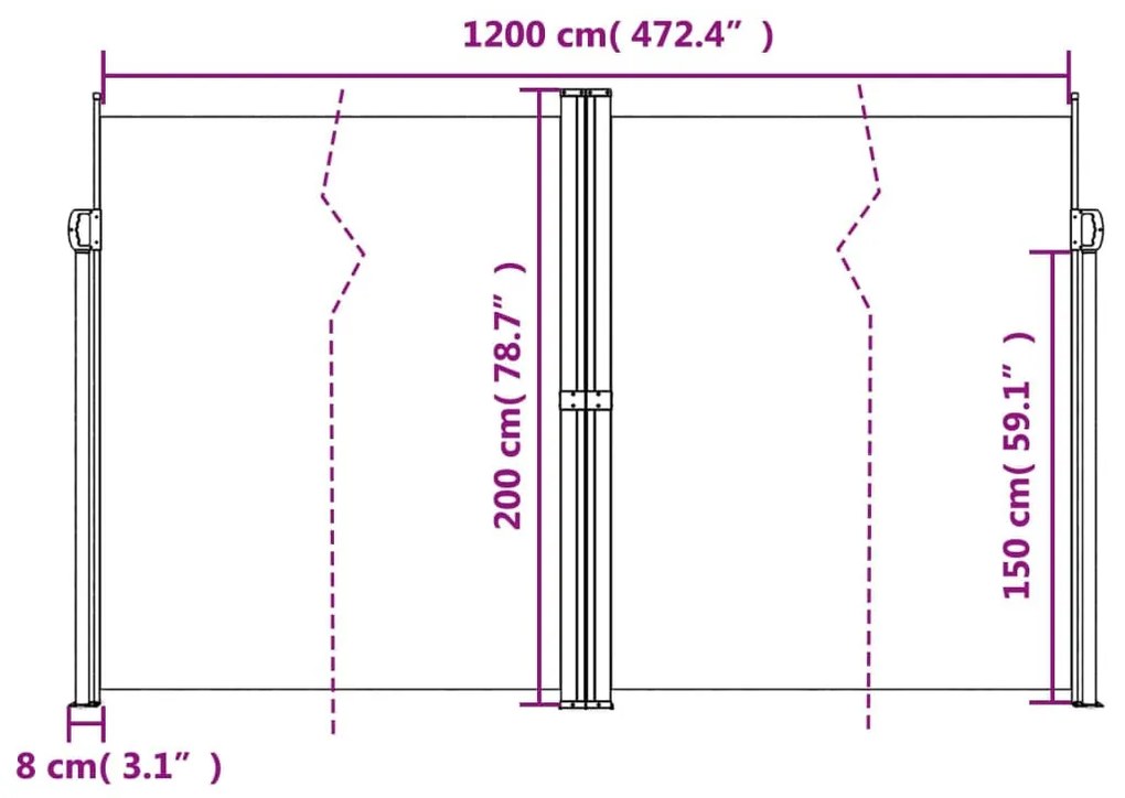 fehér behúzható oldalsó napellenző 200 x 1200 cm