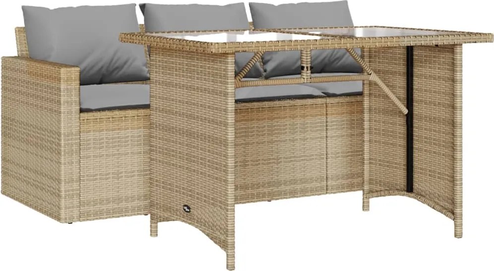 vidaXL 2 részes bézs polyrattan kerti étkezőgarnitúra párnákkal