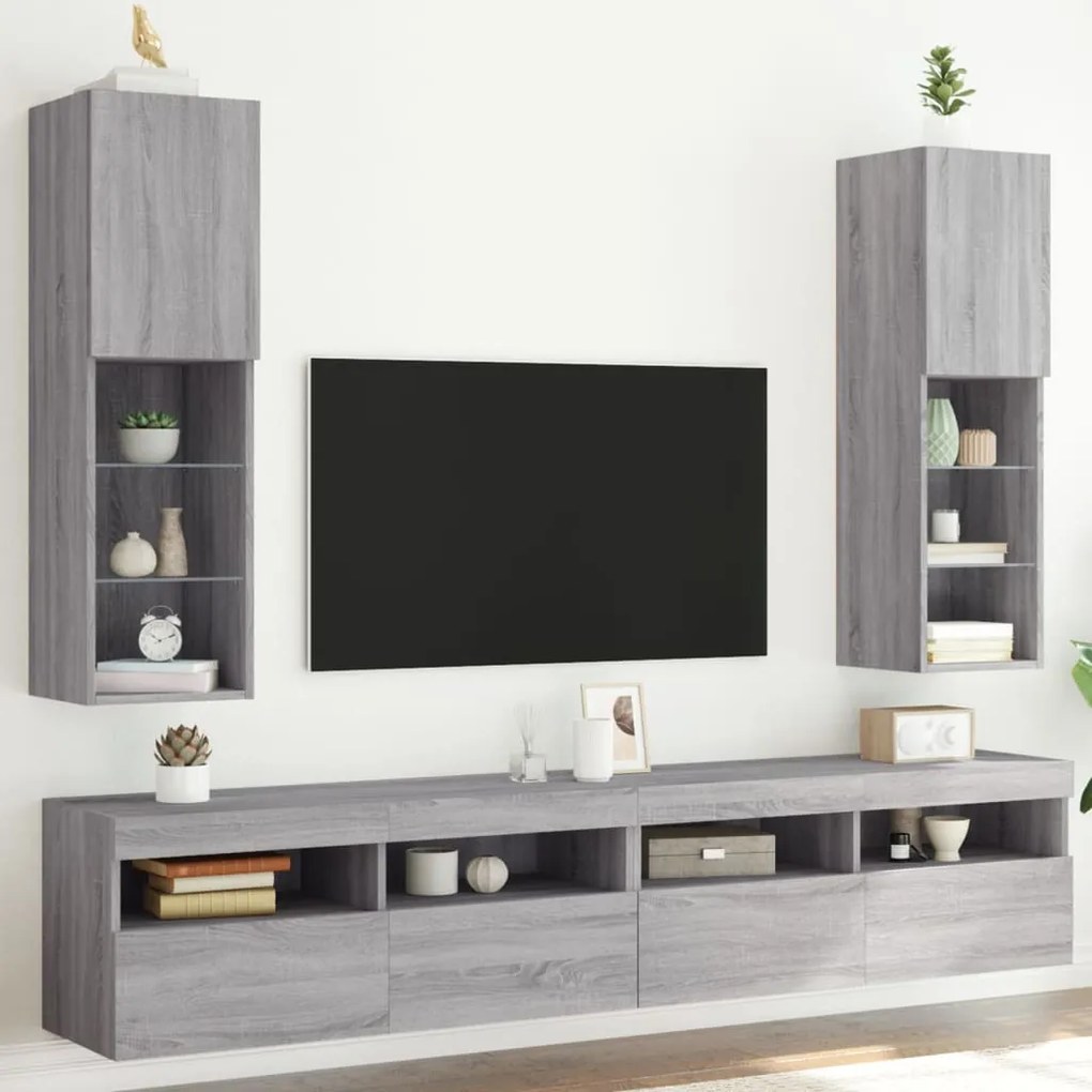 2 db szürke sonoma TV-szekrény LED-ekkel 30,5 x 30 x 102 cm