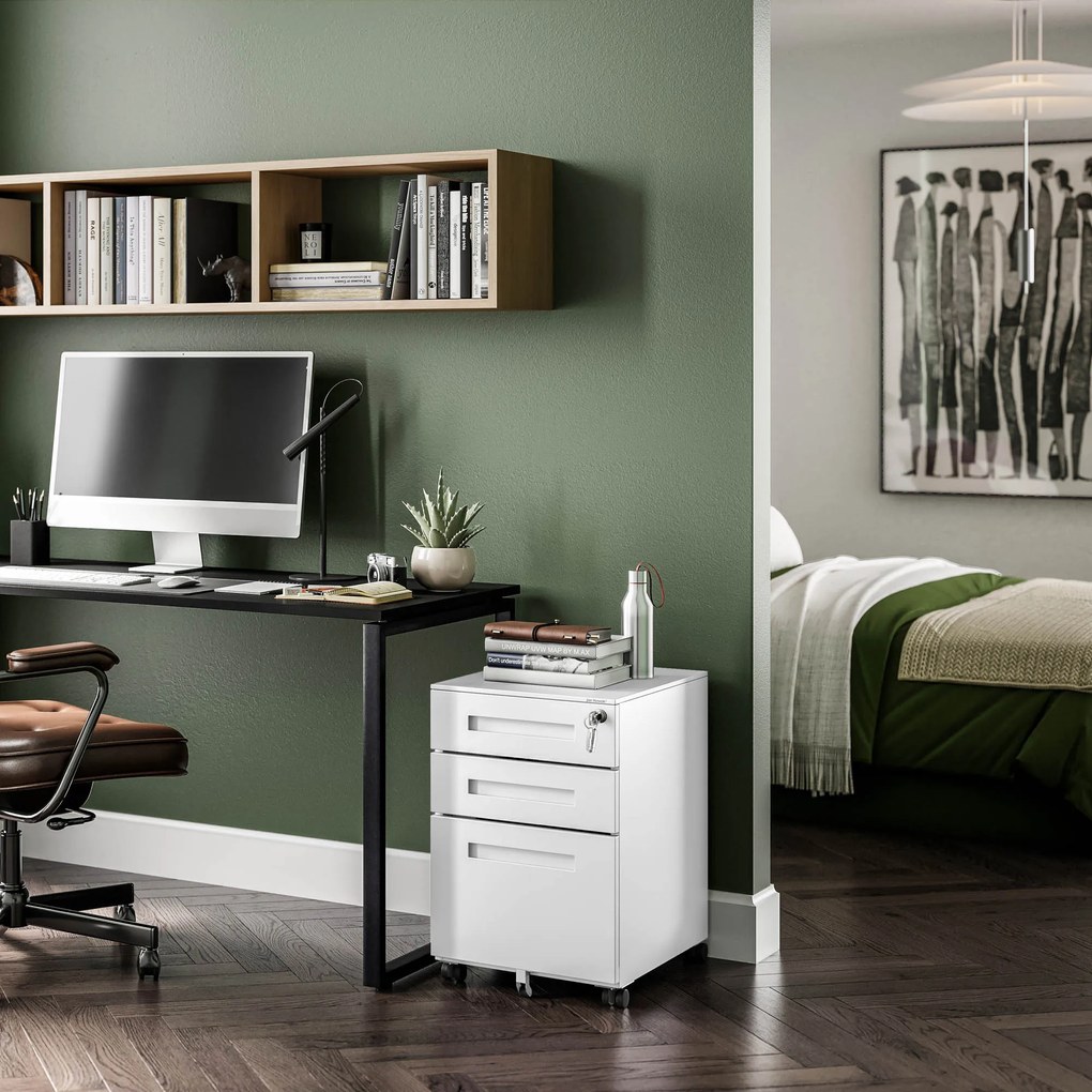 Fém gurulós konténer íróasztal alá KATE 390 x 600 x 500 mm, fehér