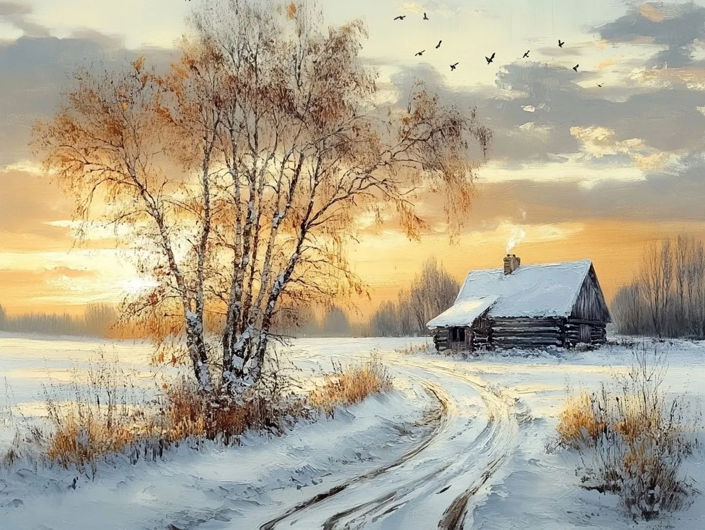 Vászonkép Canvas Tájkép Tél Nyírfa Hó Nap 100x75