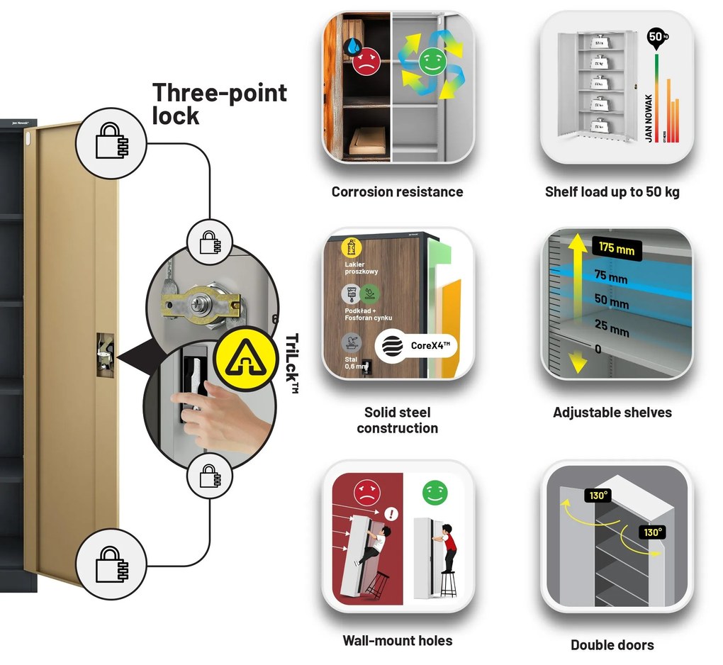 Fém iratszekrény JAN H, 900 x 1950 x 400 mm, Eco Design: antracit/ dió