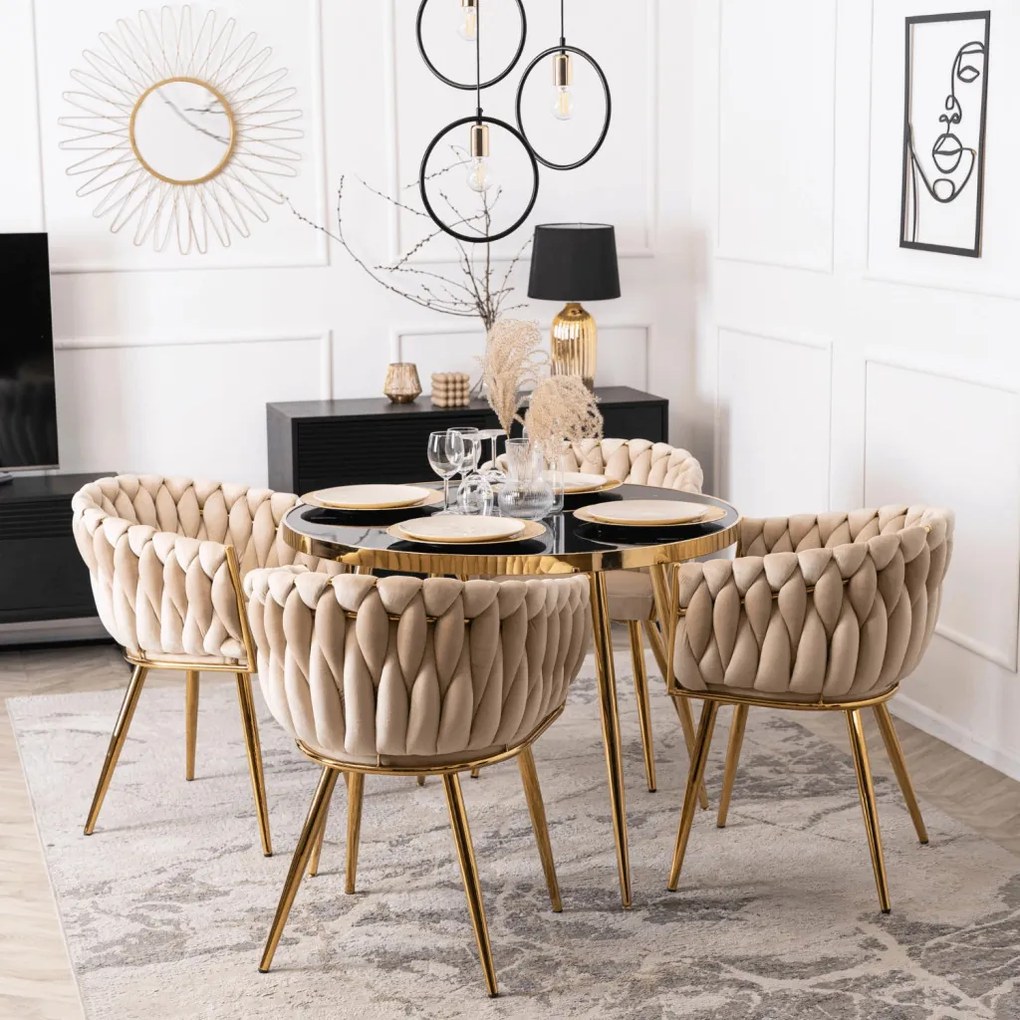 Elegáns Krémszínű Bársony Étkezőszék Arany Lábbal. CAPI