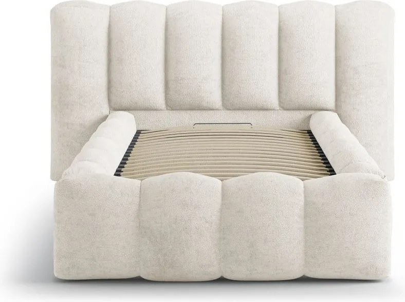 Bézs kárpitozott ágyneműtartós egyszemélyes ágy ágyráccsal 90x200 cm Lupine – Micadoni