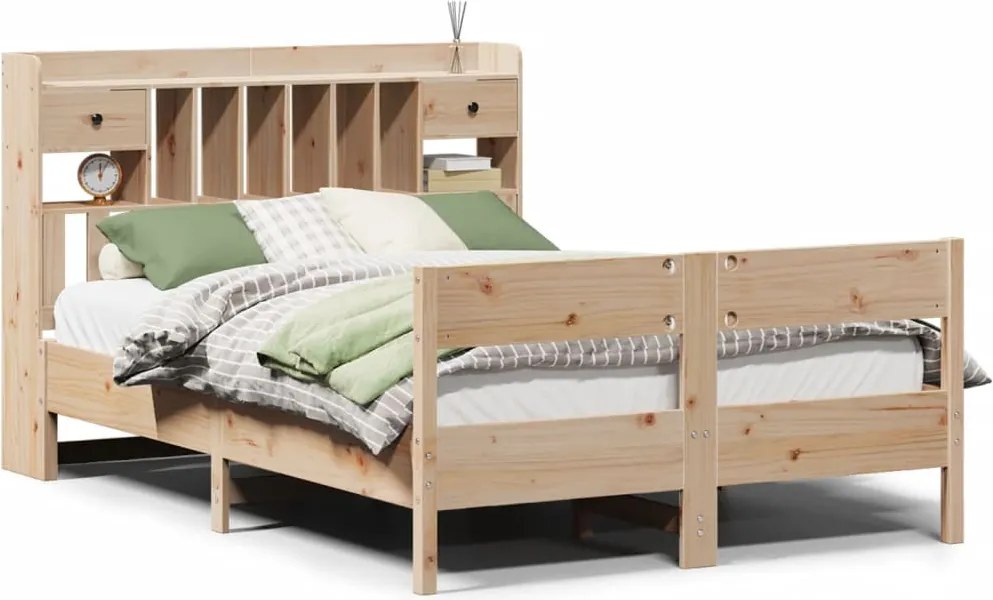 vidaXL tömör fenyőfa könyvespolcos ágy matrac nélkül 140 x 200 cm
