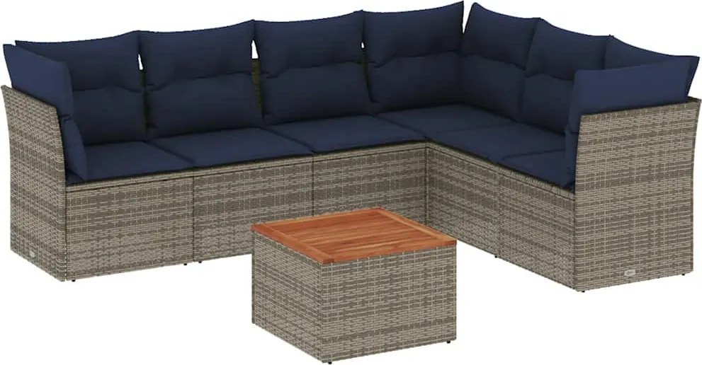 vidaXL 7 részes szürke polyrattan kerti ülőgarnitúra párnákkal