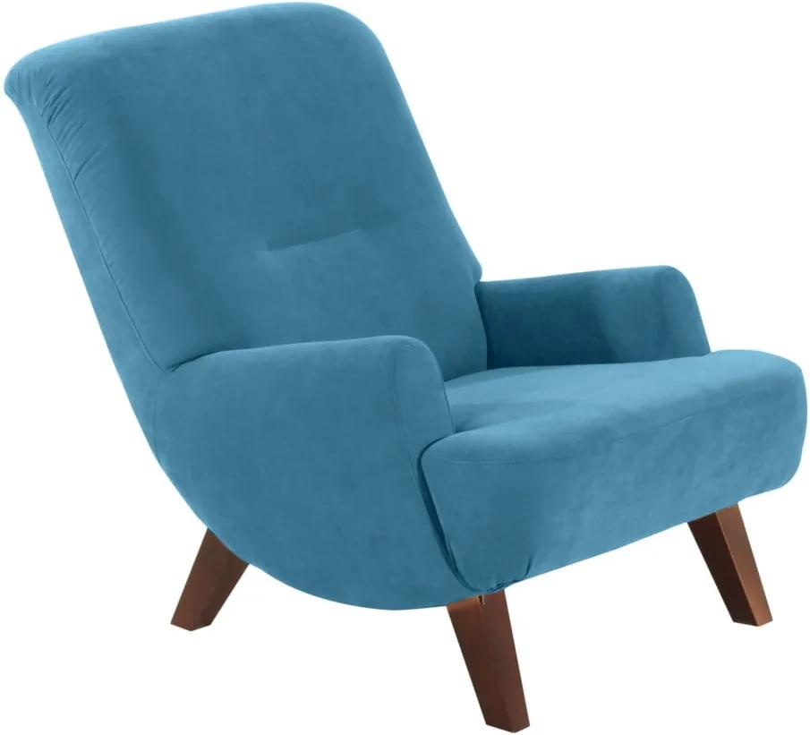 Brandford Velor petróleum kék fotel, sötétbarna lábakkal - Max Winzer