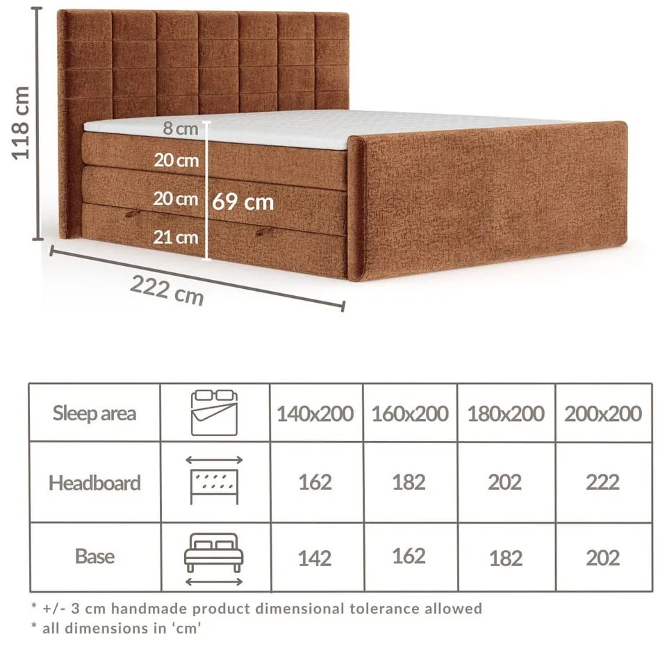 Narancssárga ágyneműtartós boxspring ágy 180x200 cm Ava – Maison de Rêve