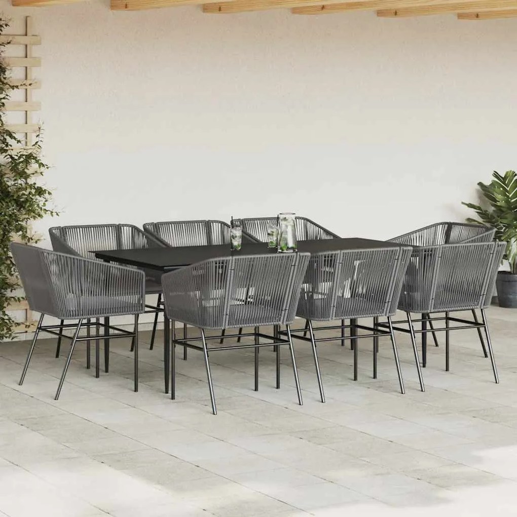 9 részes szürke polyrattan üveg kerti étkezőgarnitúra párnával