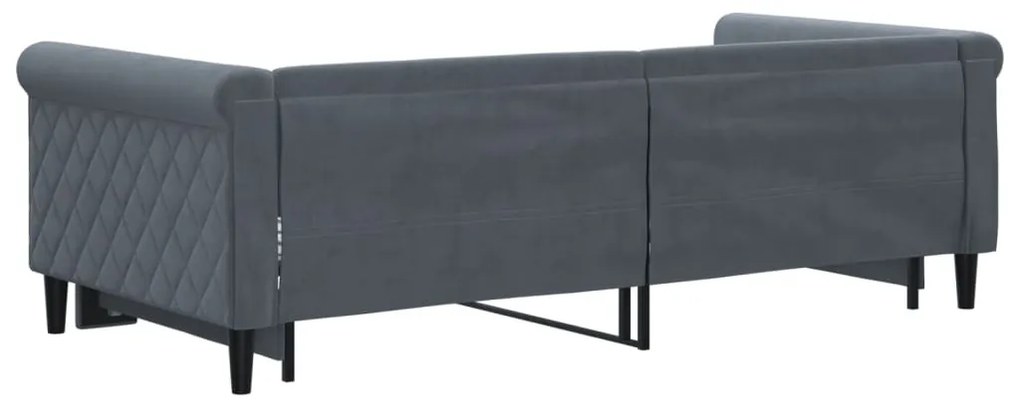 sötétszürke kihúzható bársony heverő 90 x 190 cm